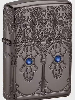 Gothic Window Design Deep Carve Armor Black Ice Crystal Zippo Lighter